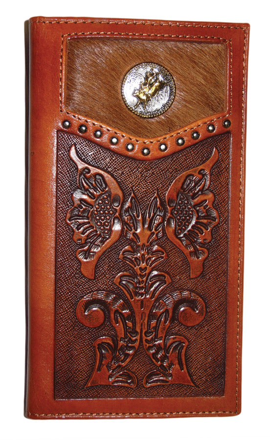 5013-A Brigalow Bull Rider Tan Floral and Hide Wallet