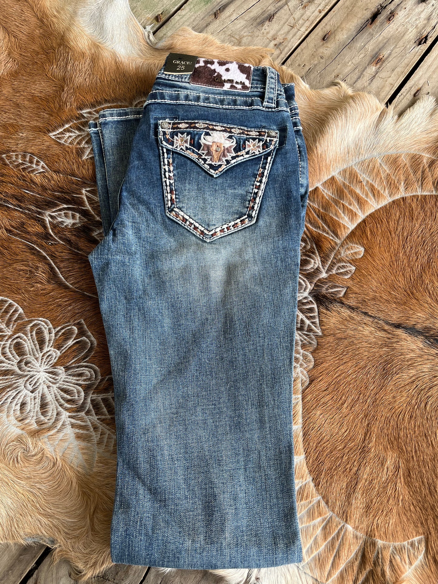 EBS687 GRACE IN LA Steer Head & Hide Jeans