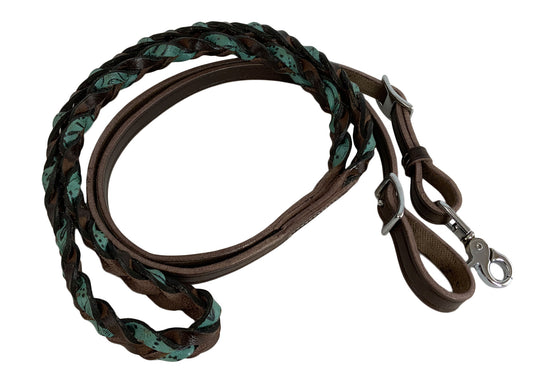 33981 (5651) Showman Miracle Braid Leather Contest/Roping Reins Dark Oil