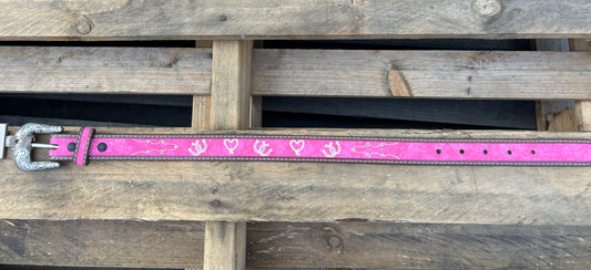 9714300 Roper Girl's Belt 1.1/4 PU leather Embroidered Horseshoes & Lassos Pink