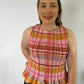LJC5418 LJC Alma Cotton Shirred Top - Pink Plaid