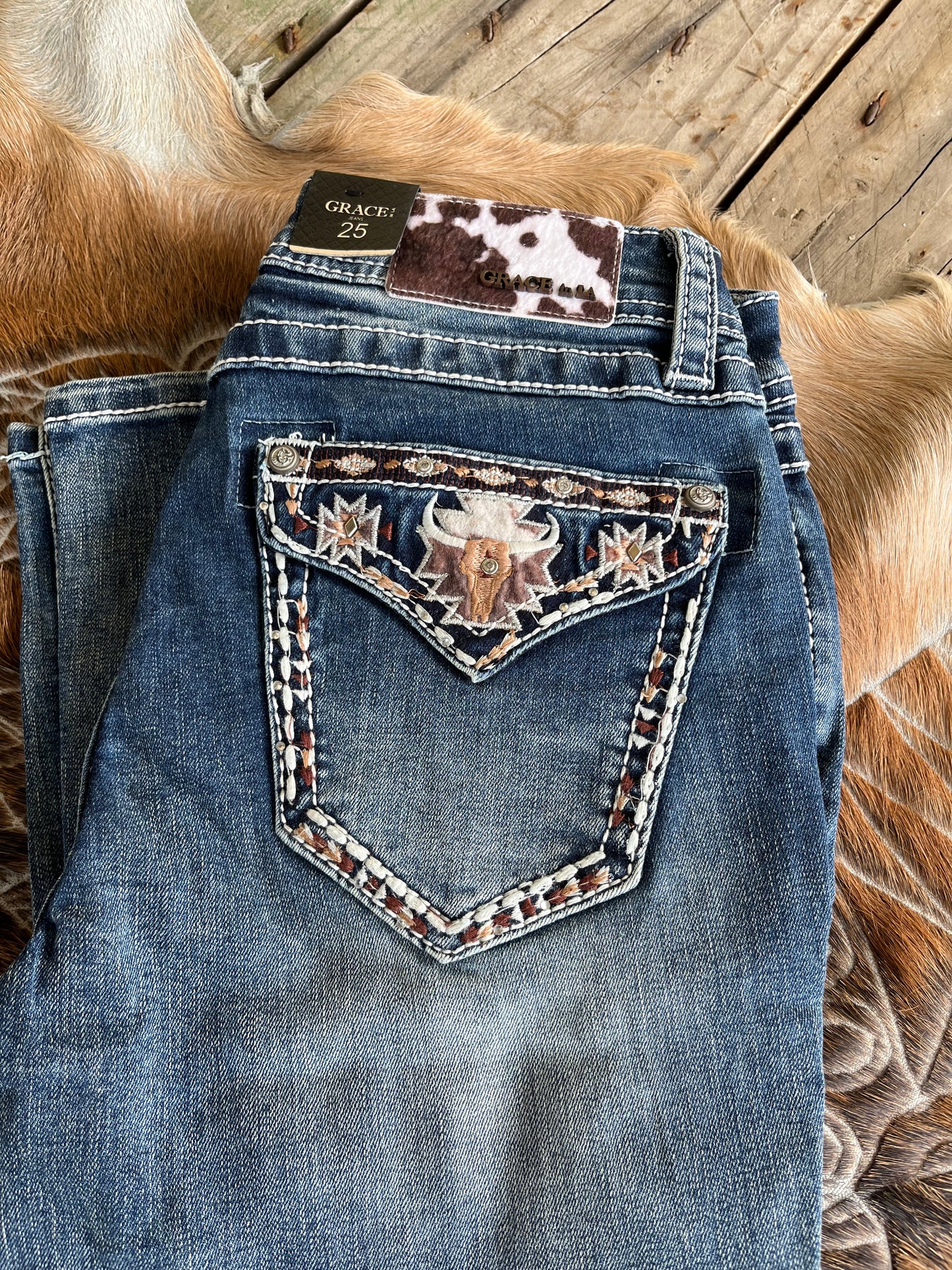 EBS687 GRACE IN LA Steer Head & Hide Jeans