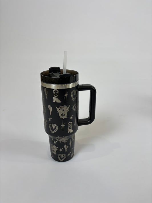 18777 Tumbler Hot Double Wall 40oz H2.0 Stainless Steel Cow Head Black