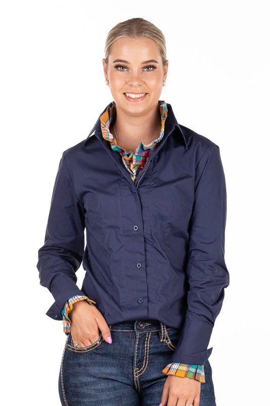 M2005 Hitchley & Harrow Fitted Arena Blouse White and Bright orange check