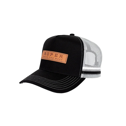 RC2212 Roper Trucker Cap Leather Patch Black