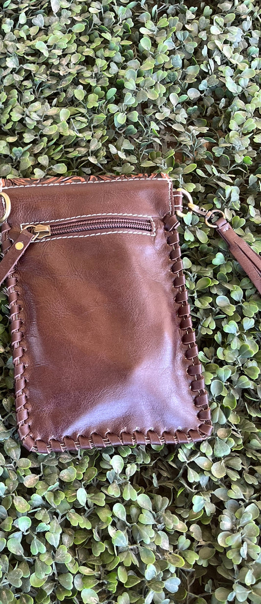 AE2252 Alice Leather Hide Phone Pouch Crossbody Brown