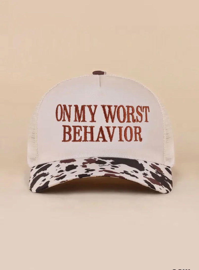 Z1B-UA750COW On my worst behaviour embroidered Tab Embroidered Trucker Cap