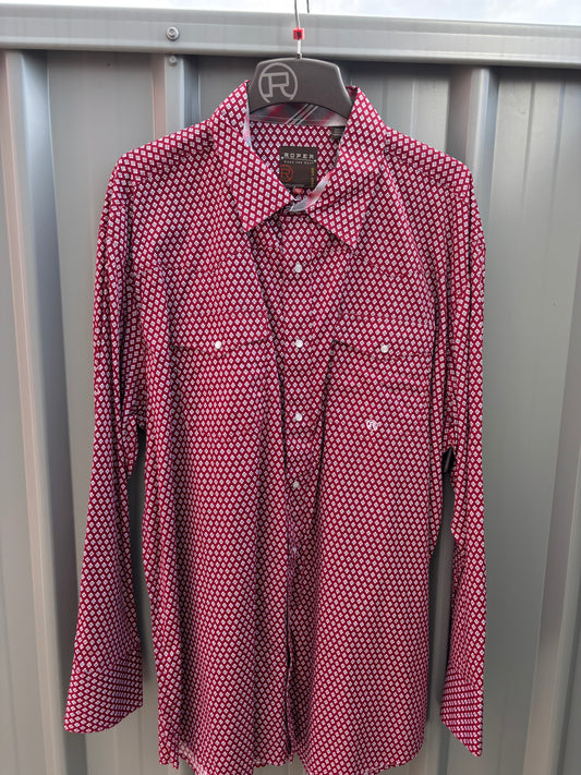 3-01-225-773 Roper Men's LS Shirt- Red & White