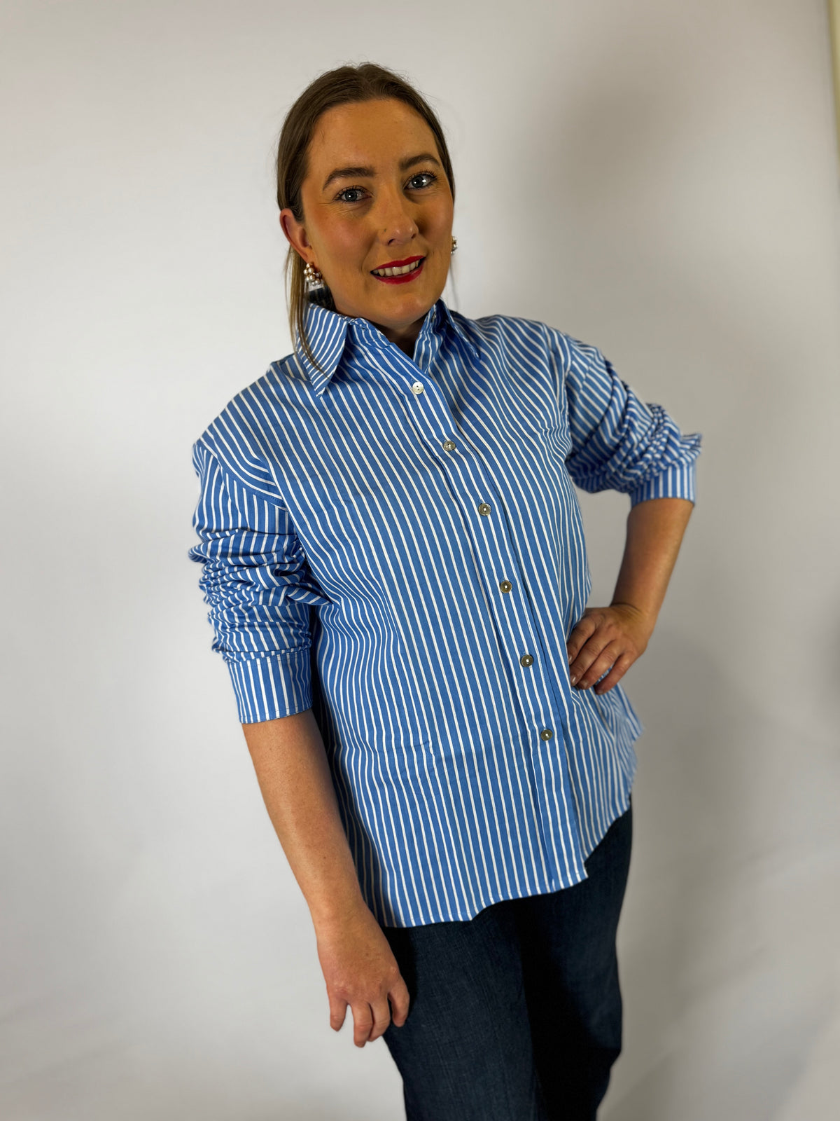 LJC5354 LJC Charlie Linen Shirt - Ocean Stripe