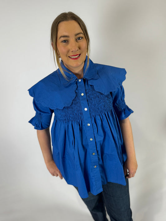 LJC5360 LJC Flinders Cotton Blouse - Royal Blue