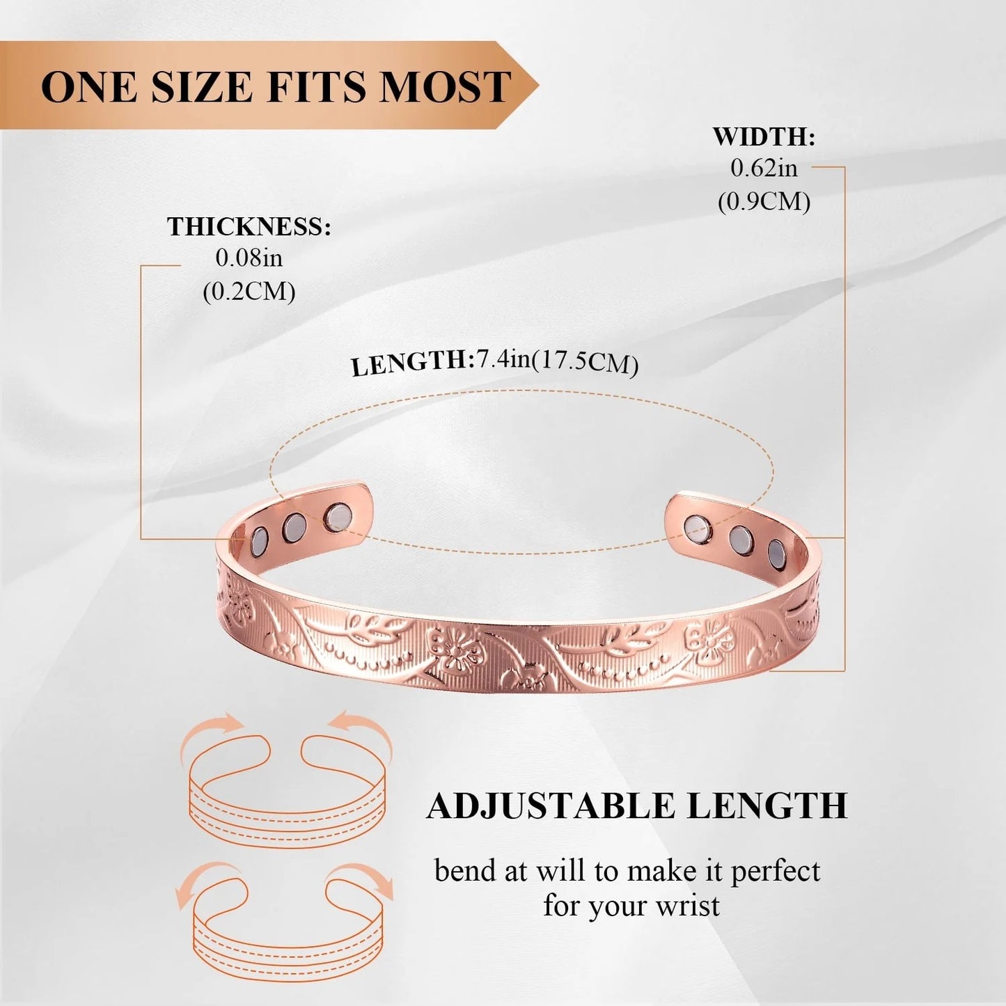 CBG291-6ALL-175 Copper Bracelet Flower - Rose Gold