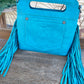 WG110-2022TQ Montana West  Embroidered Fringe mini tote - Turquoise