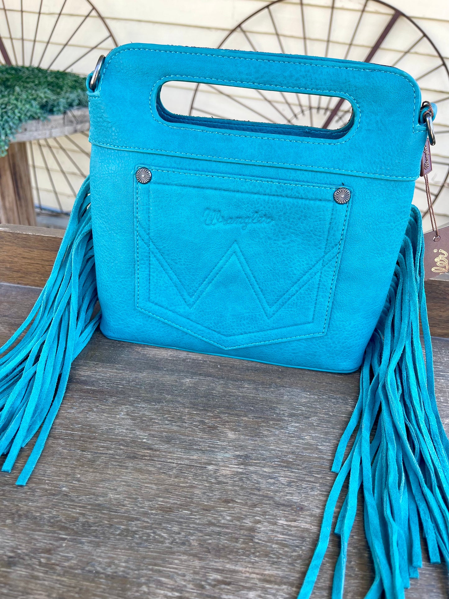 WG110-2022TQ Montana West  Embroidered Fringe mini tote - Turquoise