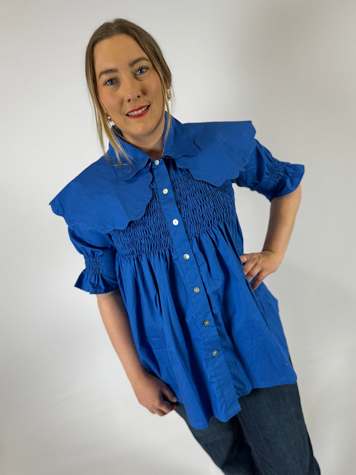 LJC5360 LJC Flinders Cotton Blouse - Royal Blue