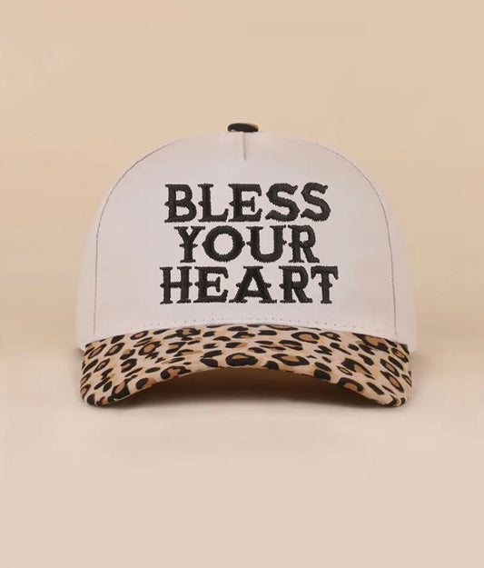 Z1B-U767LEOP Bless your heart embroidered Tab Embroidered Trucker Cap