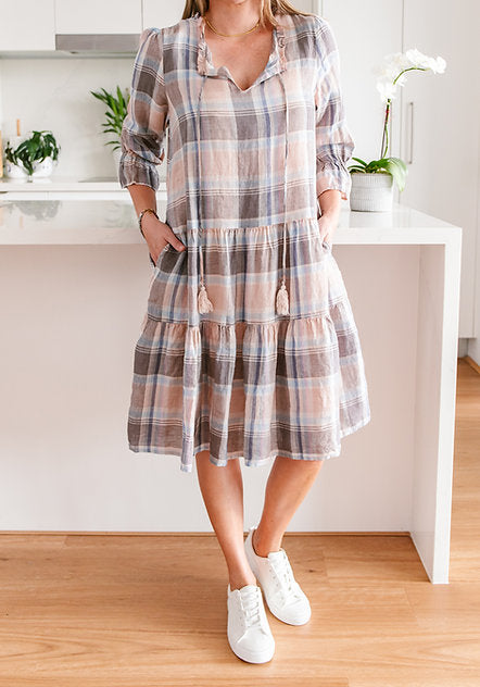 SPA388-3  Gingham Women's Multi Check Dress