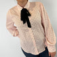 VT81416-A Polka Dot Collared Tie Neck Button Blouse - Blush & Black