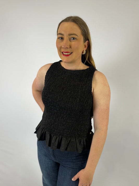 LJC5406 LJC Alma Linen Shirred Top - Black