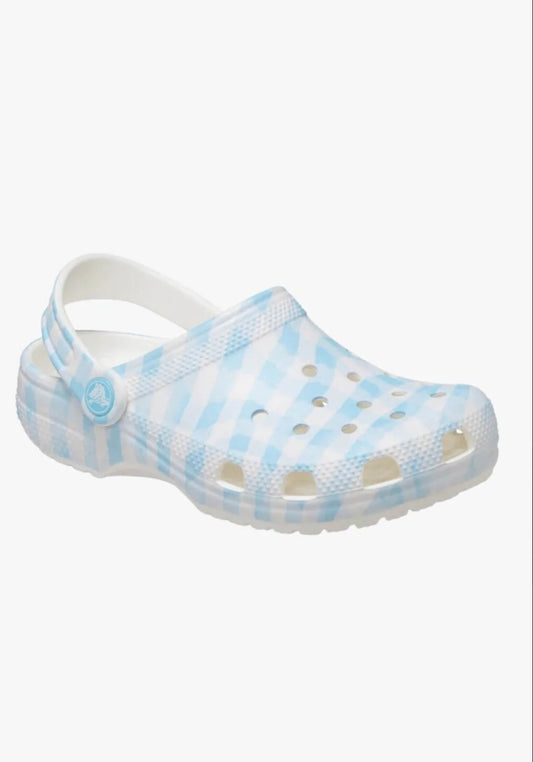 211006-16S CROCS Classic Gingham Clog White & Blue