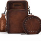 WG117-207 Wrangler Crossbody Cell Phone Purse 3 Zippered Compartment with Coin Pouch - Brown