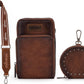 WG117-207 Wrangler Crossbody Cell Phone Purse 3 Zippered Compartment with Coin Pouch - Brown