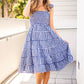 D8998-1-NY Gingham Women's Tier Dress With Lace Trim Navy