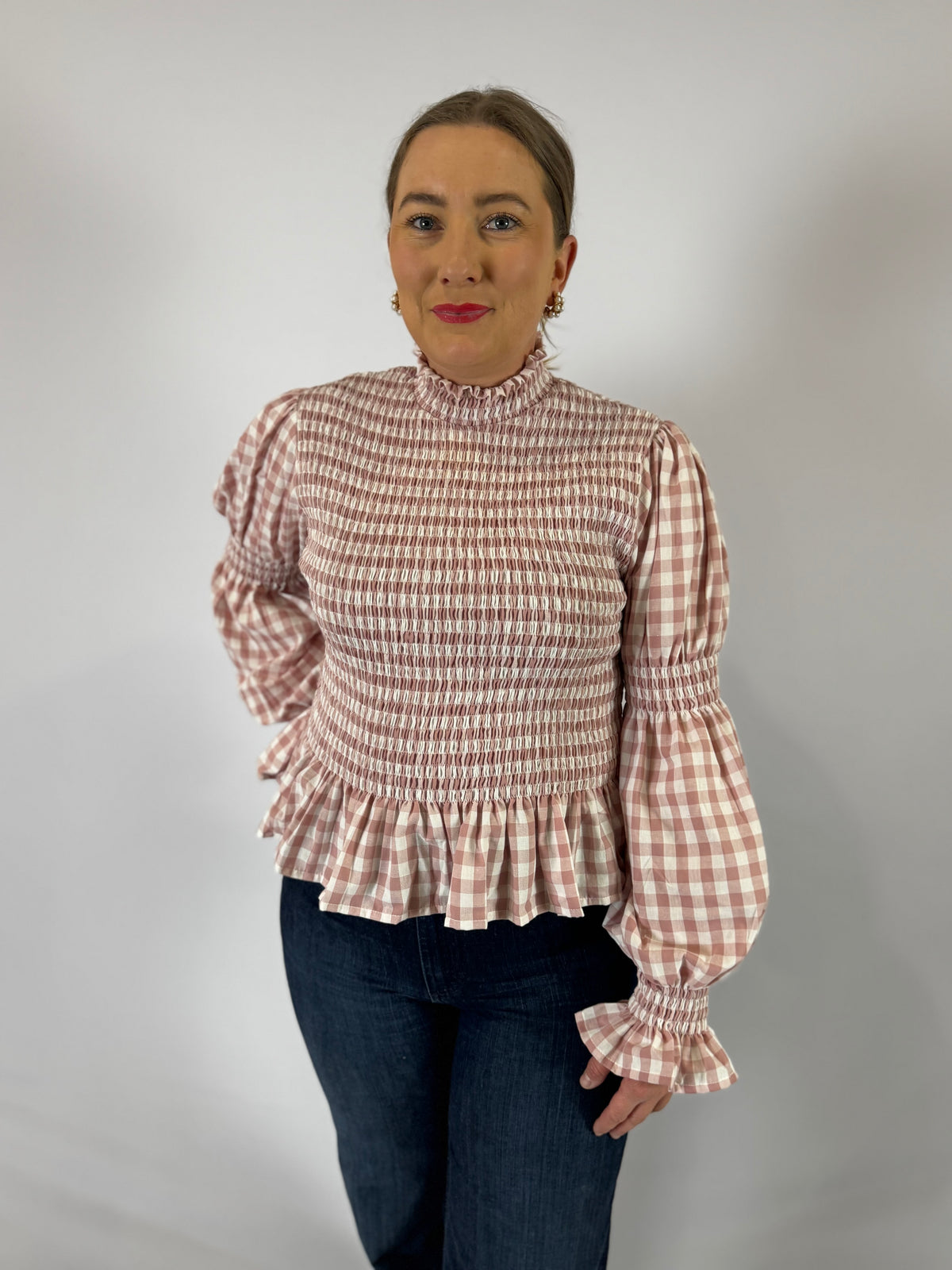 LJC9722  LJC Violet Cotton Shirt - Blush Gingham