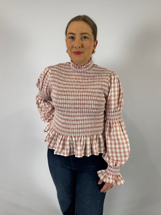 LJC9722  LJC Violet Cotton Shirt - Blush Gingham