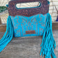 WG110-2022TQ Montana West  Embroidered Fringe mini tote - Turquoise