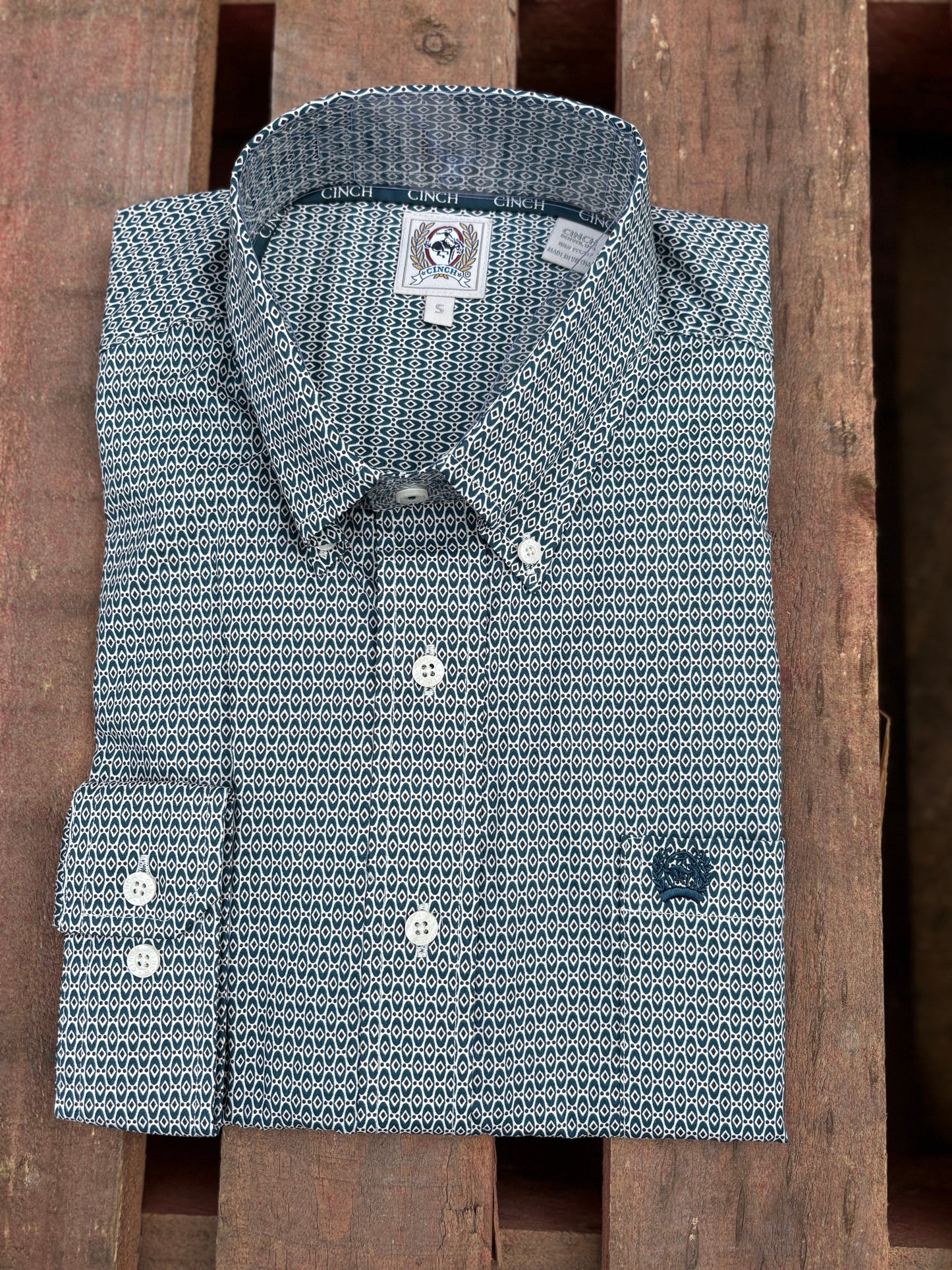 MTW1105968 Cinch Men's Teal Print LS Shirt