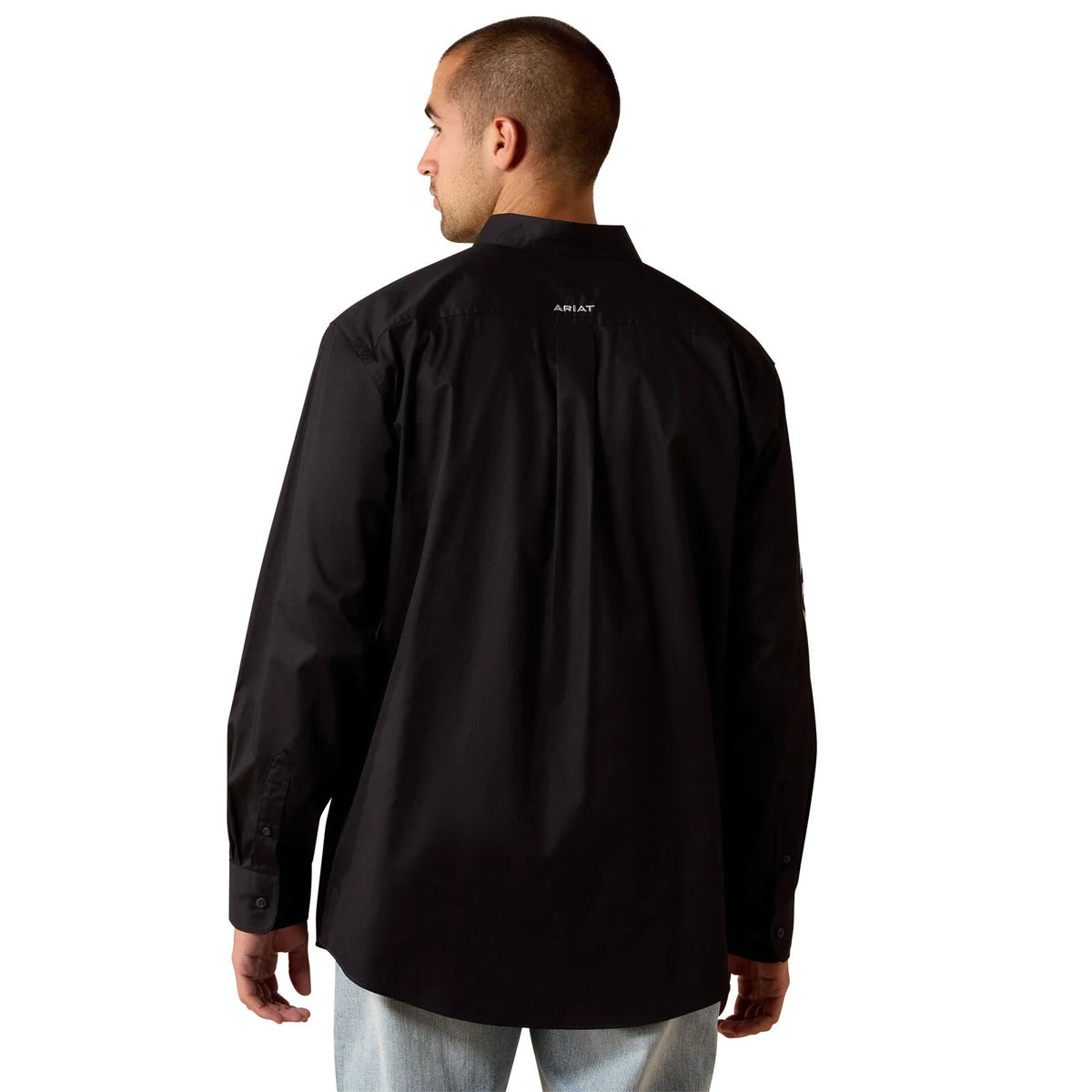 10071685 Ariat Men’s team logo lightweight twill Classic Fit LS shirt Black/ Grey