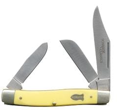 8OTY Pocket Knife Schrade Senior 3 Blade Stock Knife Yellow Handle