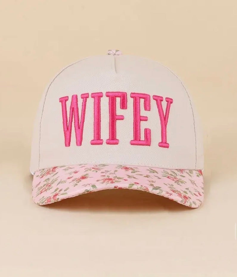 Z1B-UA769DFLORAL Wifey embroidered Tab Embroidered Trucker Cap