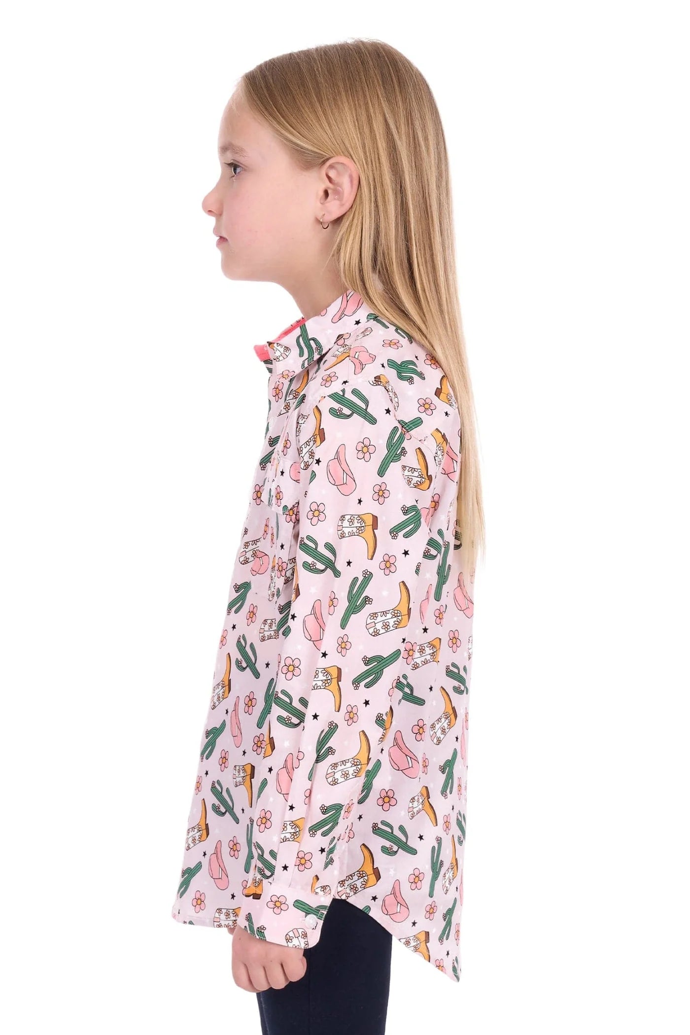 H6W7101170  Hard Slog Girl's Cleo 1/2 PLKT LS Shirt Pink