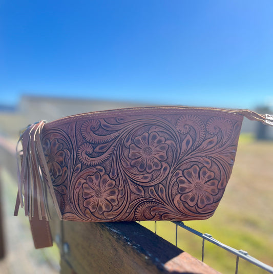 AE2519 Mabel Tooled Leather Cosmetic Bag