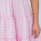 D8998-1-PK Gingham Women's Tier Dress With Lace Trim Pink