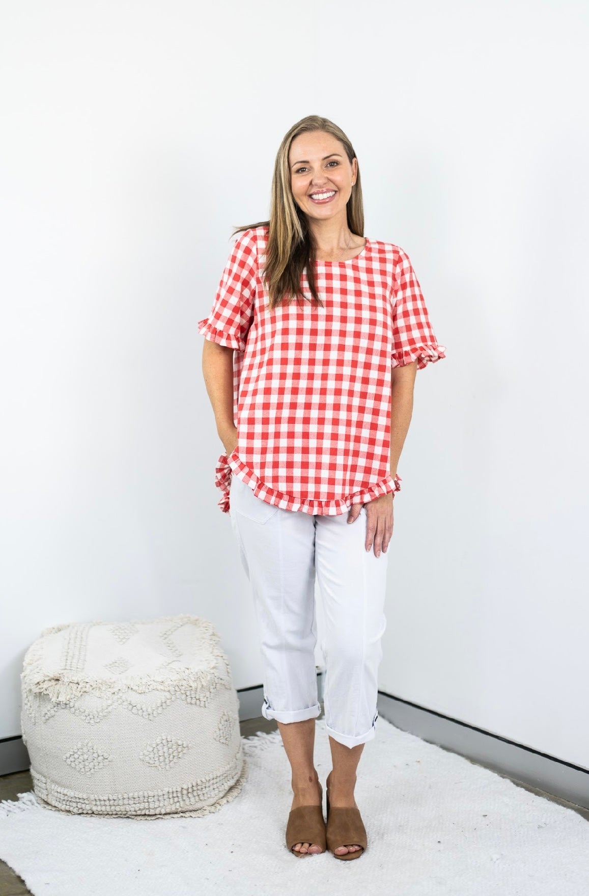 32851-2RME Gingham Women's Top Red