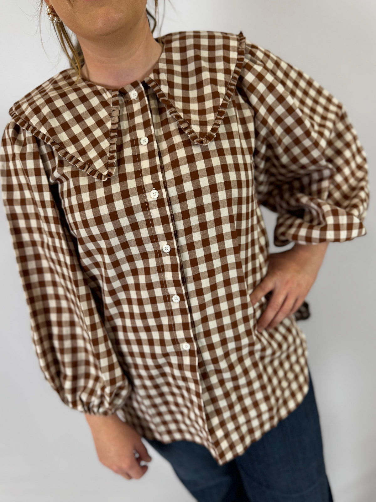 LJC5378 LJC Birdie Cotton Shirt - Chocolate Gingham