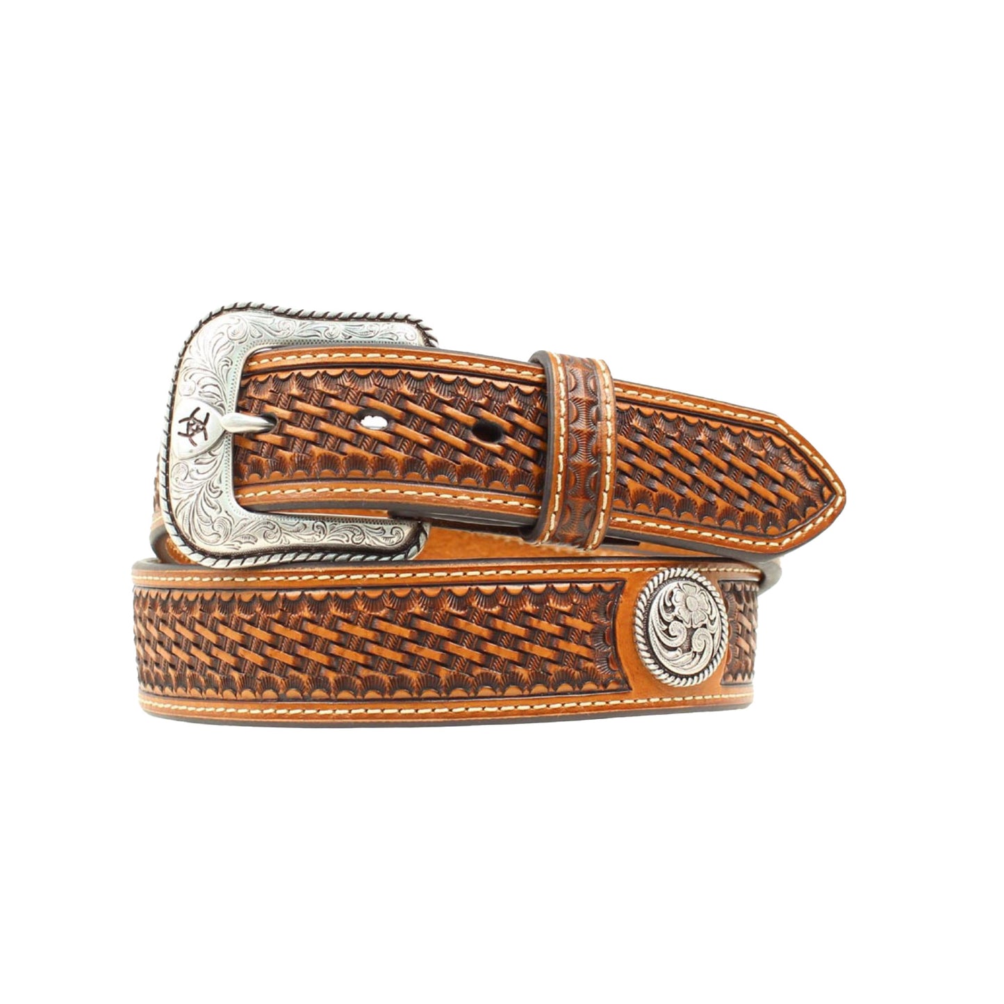 1015408 Ariat Mens Belt Basket Stamp Concho Tan