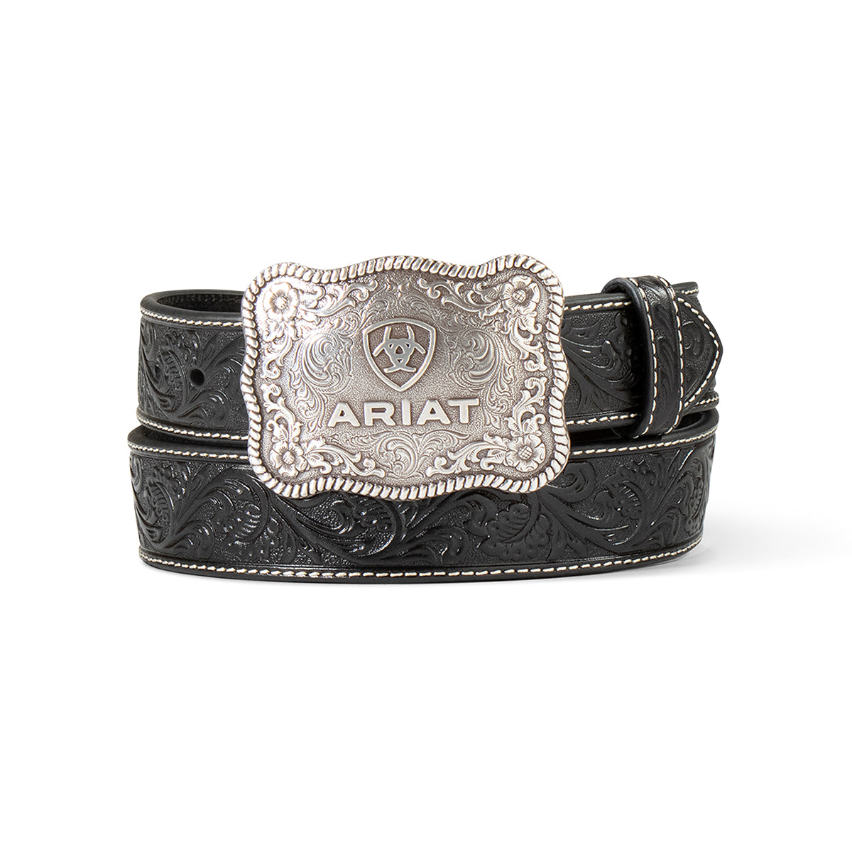 A1020401 Ariat Men's Embossed Plate Buckle Belt Black