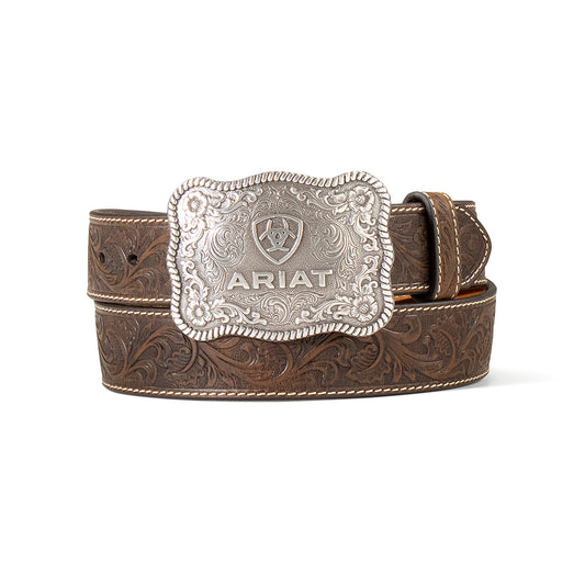 A1020444 Ariat Men's Embossed Plate Buckle Belt 1-1/2 Brown