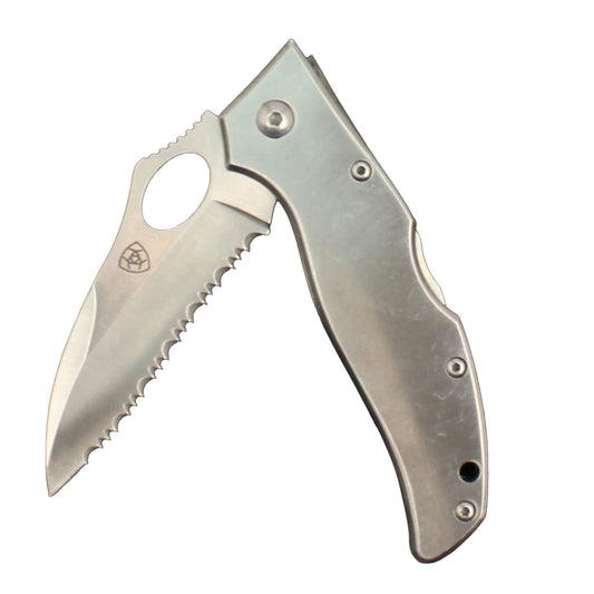 A0010036 Folding Serrated Knife Silver