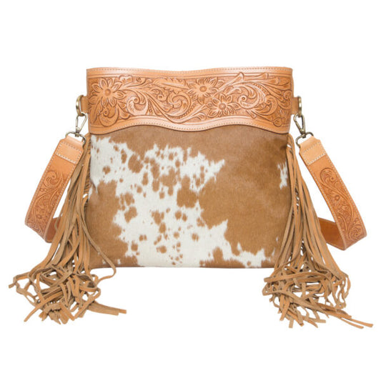 AB14 Pasto Tan & White Fringe Leather Crossbody