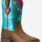 10080277 Ariat Kids Rodeo Love WST Distressed Brown/ Aqua Dazzle