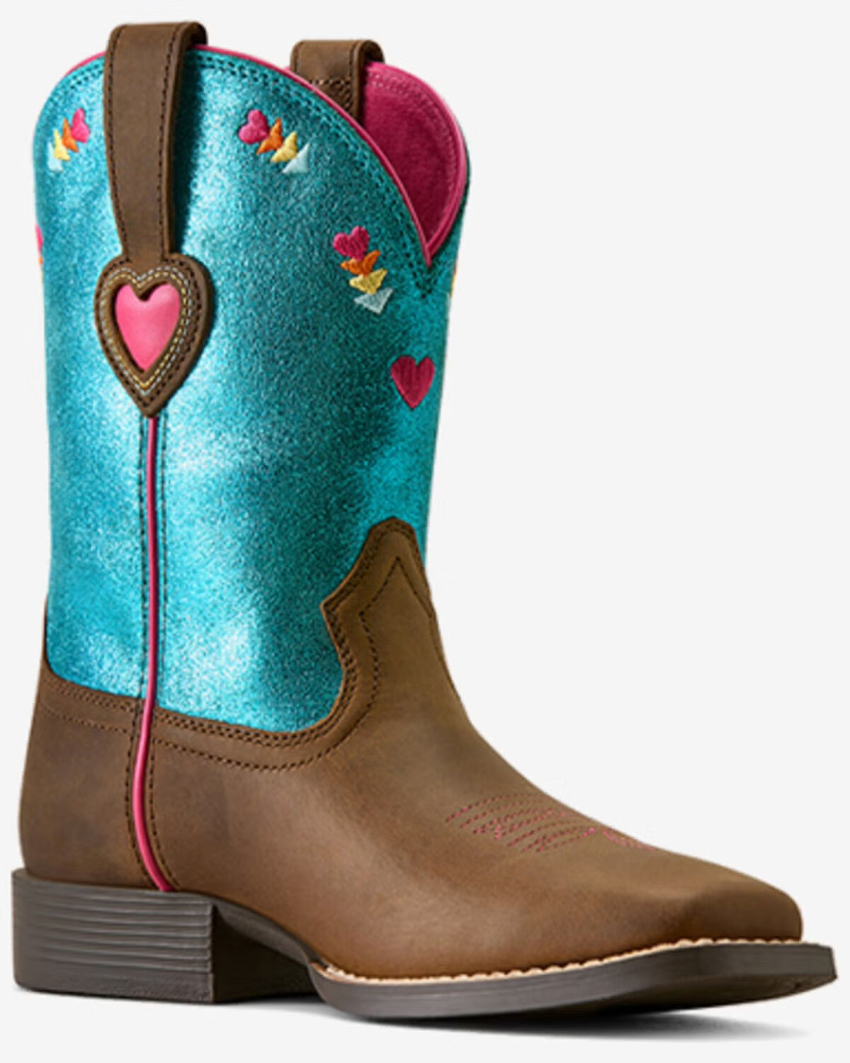 10080277 Ariat Kids Rodeo Love WST Distressed Brown/ Aqua Dazzle