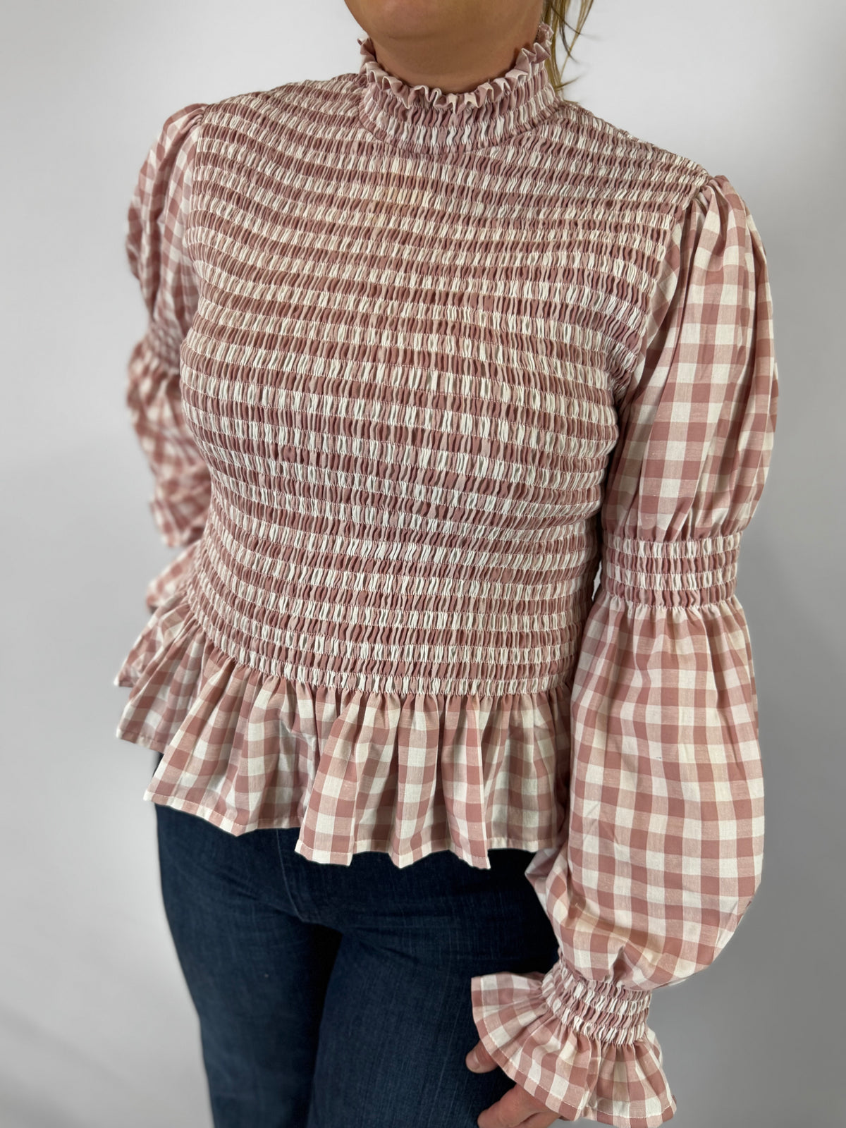 LJC9722  LJC Violet Cotton Shirt - Blush Gingham