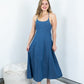 D9150-DN Cot Denim Women's Singlet Flare Midi Dress