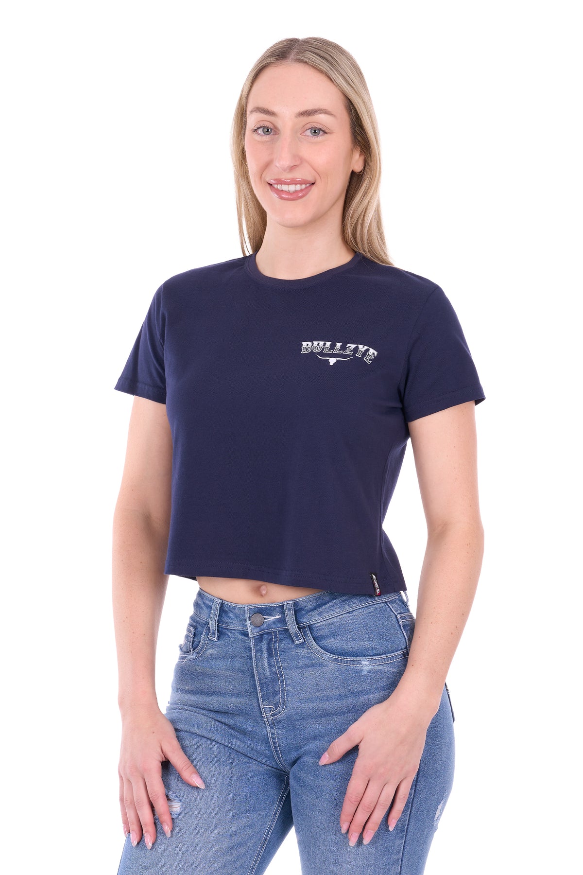 B6S2514567 Bullzye Women’s Bonnie Crop SS Tee Navy