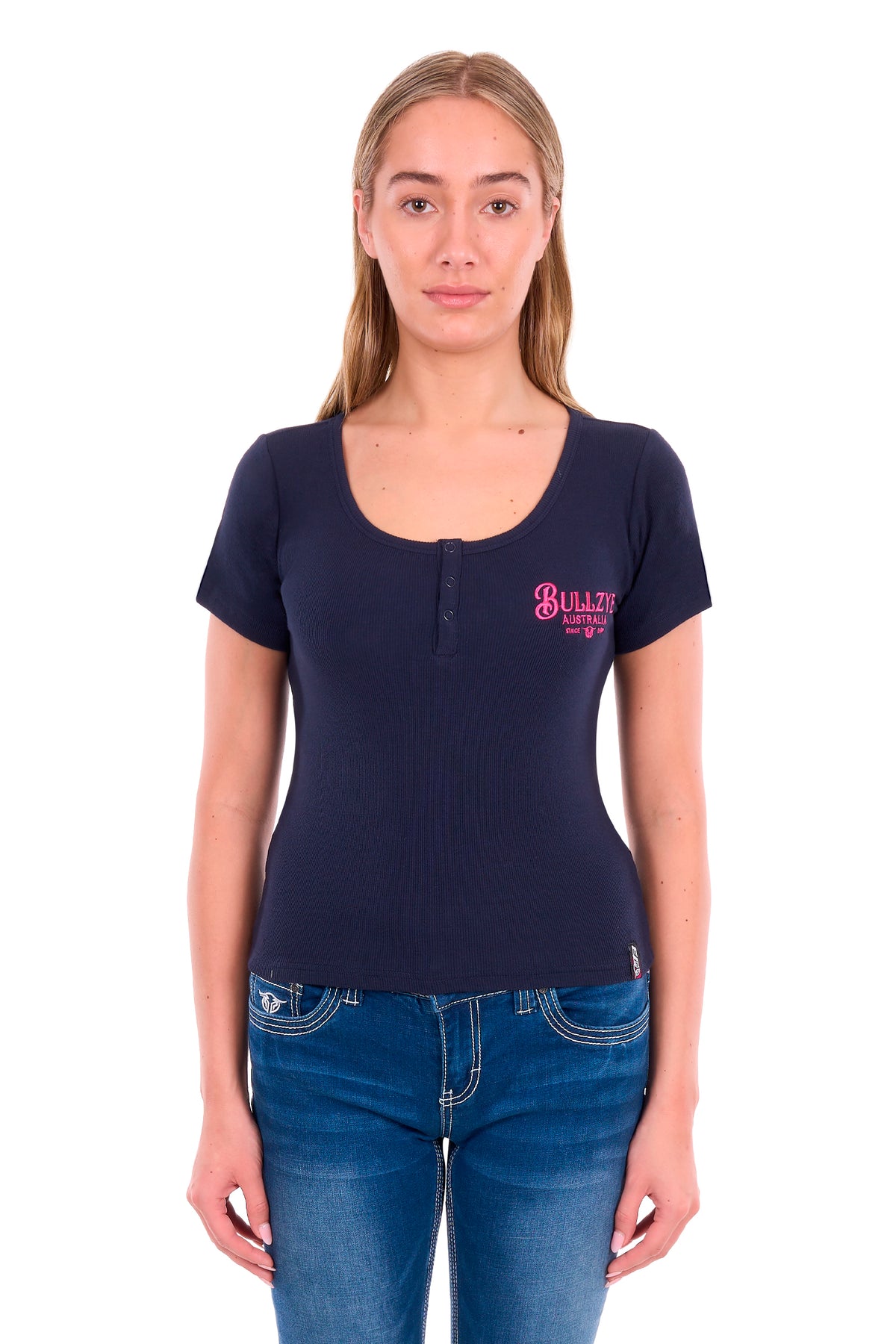 B6S2519597 Bullzye Women’s Freda Henley Tee Navy