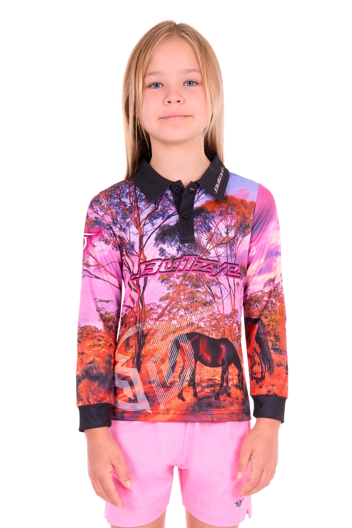 B6S5501598 Bullzye Girl's Grazing Horse  Long Sleeve Tee